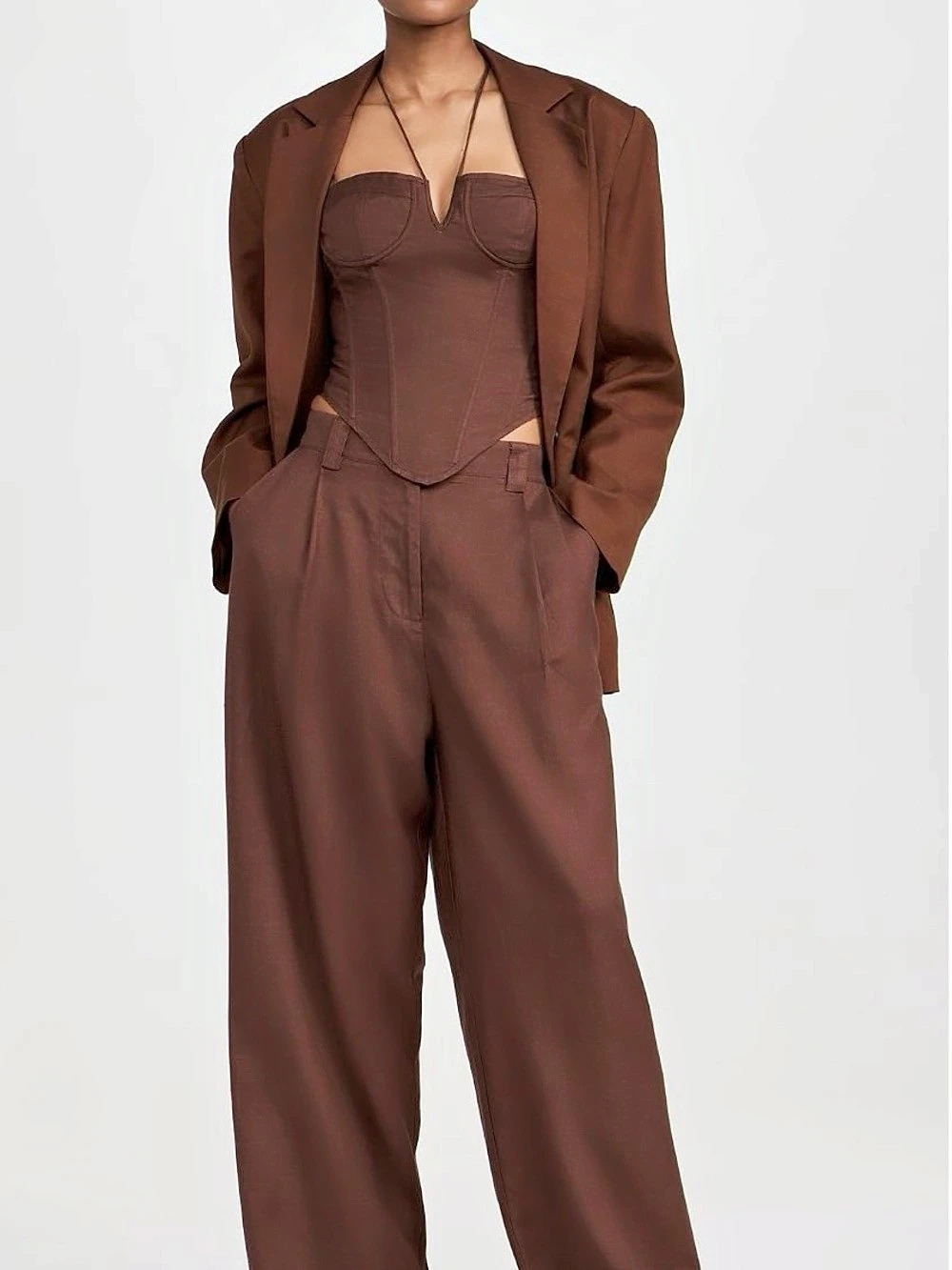 Lioness Suit Set with Corset Top Brown 3 items